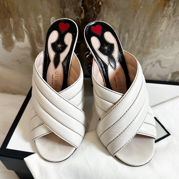 Malaga Kid Kingsnake Webby Crossover High Heel Slide Sandals Sz 38 Mystic White - Picture 4 of 9